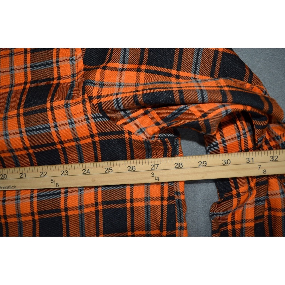 Demons Behind Me Flannel Button Up Shirt 3XLT Orange Black Plaid Skull Patch New - Picture 11 of 12